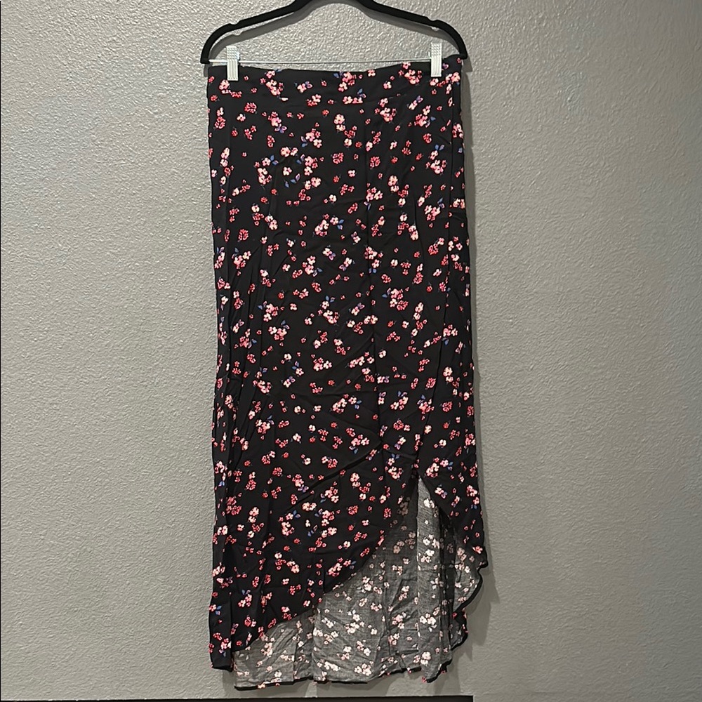 Express Black and Pink Wrap Maxi Skirt